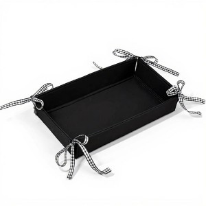 Anna-Kaci Rectangular Organizer Tray with Checkered Ribbon Tie Corners 4x8x2in - 1 of 4