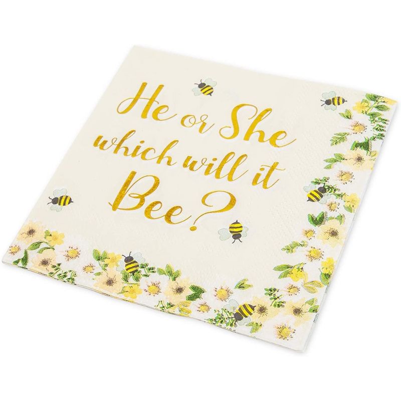 Sparkle and Bash 50 Pack Bee Gender Reveal Party Supplies, Disposable Paper Napkins 5 x 5 In, 5 of 7