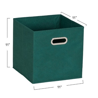 Forest Green Fabric Cube Storage Bins Set of Six with Iron Handles