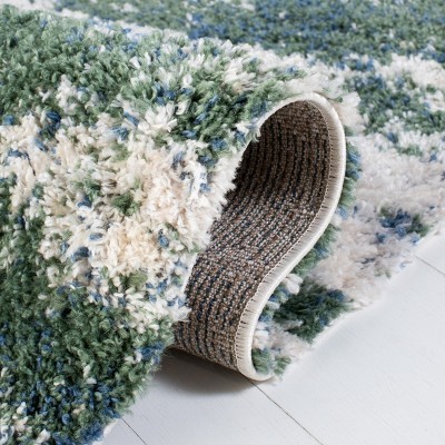Green and Beige 8' x 10' Abstract Shag Area Rug