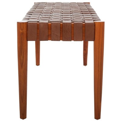 Amalia 47'' Cognac Leather and Dark Brown Mindi Wood Bench