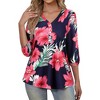 Nlife Women's Casual V Neck Floral Print 3/4 Length Sleeve Blouses Tropical Hawaiian Shirt Tops - 2 of 4