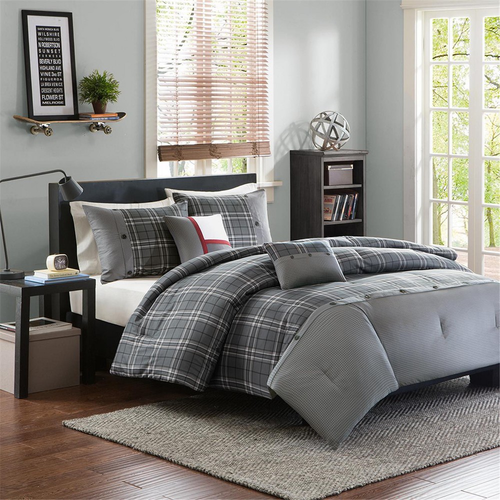 Photos - Duvet Gray Plaid Chet Multiple Piece Comforter Set Twin/Twin XL 4pc