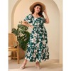 Coolmee Women Plus Size Boho Floral Smocked Square Neck Short Sleeve Ruffle A Line Maxi Dress - 2 of 4