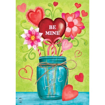 Valentine's Mason Jar House Flag Primitive Floral 28" x 40" Briarwood Lane