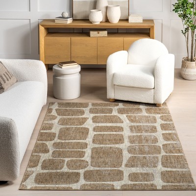 Aadhya Light Brown Geometric 5' x 8' Synthetic Area Rug