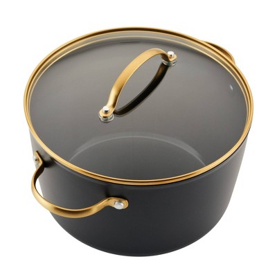 Black and Gold 6-Quart Aluminum Nonstick Stockpot with Glass Lid