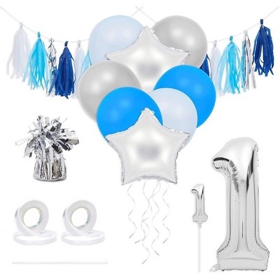 Sparkle and Bash 28-Piece Baby Boy 1st Birthday Party Decorations Supplies - Balloons, Tassels & Cake Topper