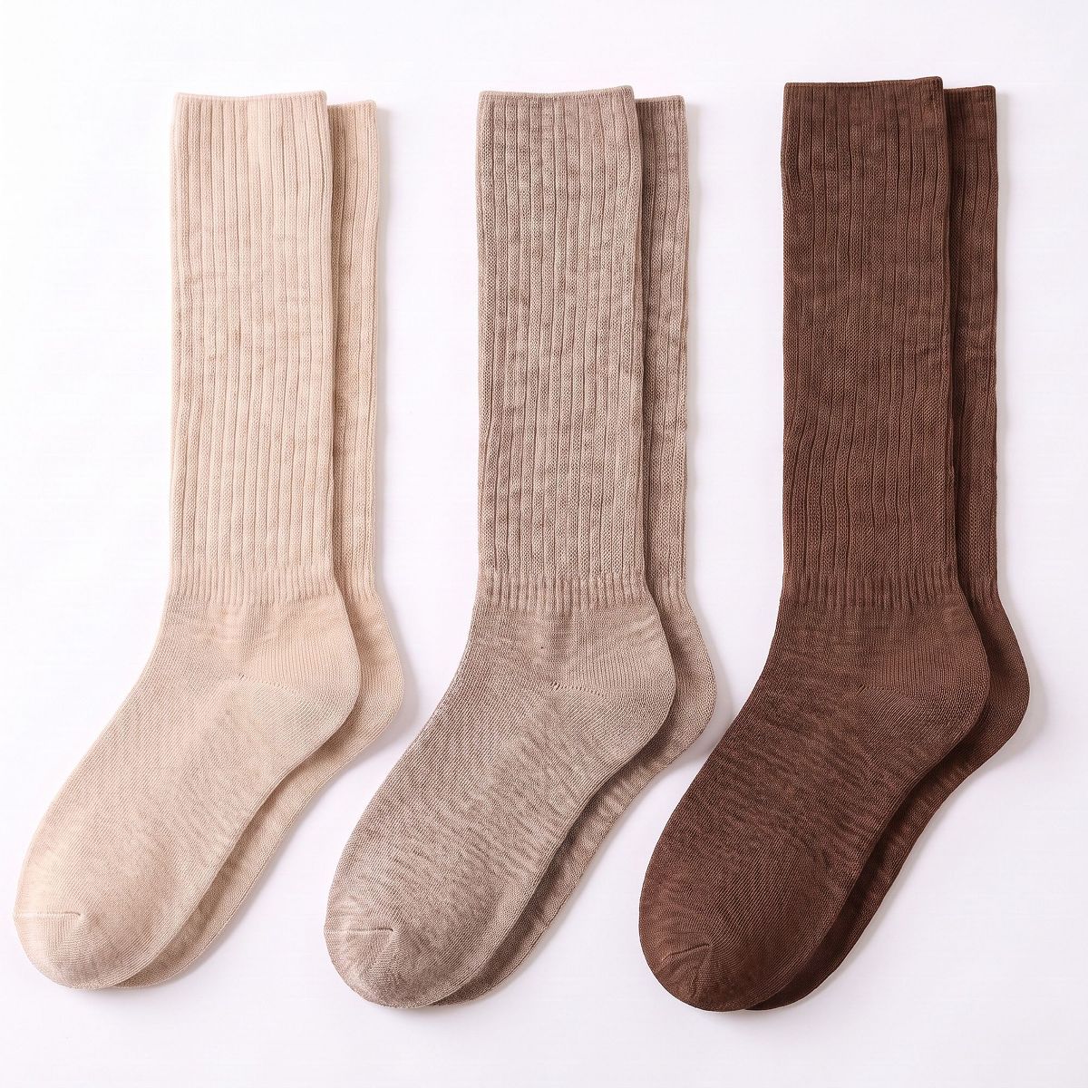 Anna-Kaci Women's 3-Pair Tall Ribbed Knit Crew Socks Set, Soft Slouchy Mid-Calf Casual Socks - thumbnail 5