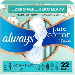 Always Pure Cotton Extra Heavy Flow FlexFoam Pads - Size 3 - 22ct - 1 of 4