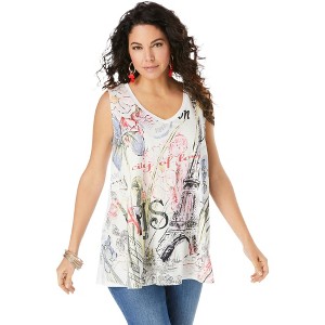 Roaman's Women's Plus Size Graphic Travel Tank - 1 of 4