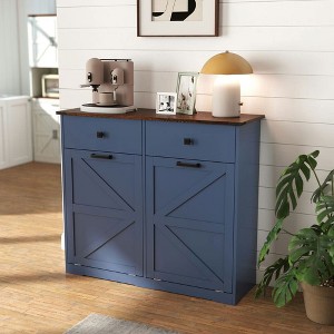 Resenkos Farmhouse Blue Double Tilt Out Trash Cabinet for 20 Gallon Trash Cans, Free Standing Recycling Cabinet, Tilt Out Trash Cabinet - 1 of 4