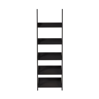 Black 5-Tier Wood Ladder Bookshelf for Storage