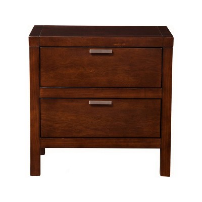 Alpine Furniture Carmel Mid Century Modern MCM Accent 2 Drawer Heavy Duty Sturdy Solid Wood Bed Side Chest Bedroom Storage Nightstand, Cappuccino