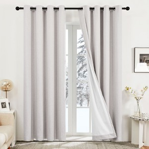 Deconovo 2 Panels Linen Look Blackout Curtains with 8 Grommets, Thermal Insulated Drapes - 1 of 4