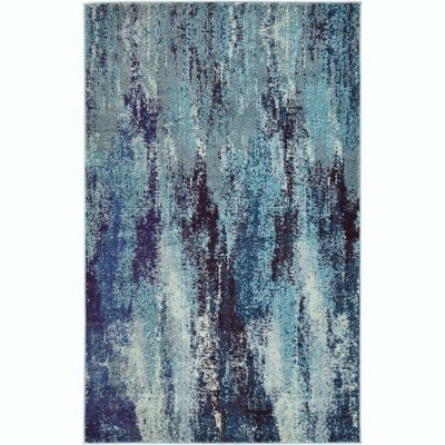 Blue and Gray Abstract Synthetic Indoor Rectangular Rug