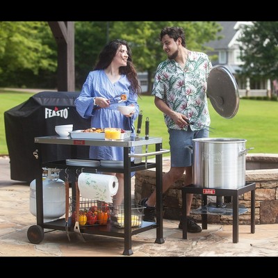 Three Shelf Movable Food Prep and Work Cart Table Home and Outdoor Table Top Worktable on Two Wheels