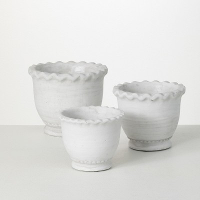 Sullivans Scalloped Edge Ceramic Planter Set of 3