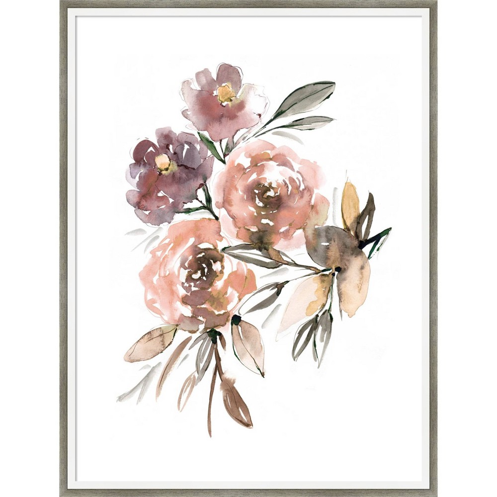 Photos - Other Decoration Amanti Art 19"x25" Peach Roses by Sara Berrenson Wood Framed Wall Art Print : Botanical Lithograph, Modern Decor