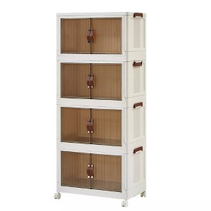 VECELO 38/50/62" Foldable Storage Bins Plastic Toy Lockers/Clothes Stackable Organizer With Lockable Wheels, White - 1 of 4