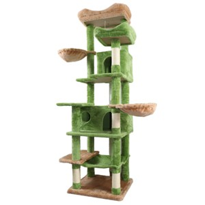 TopComfy Pet Tower Multi Level Green Cat Tree Soft Hammocks Hanging Basket Cozy Cave Removable Washable Cushion for Cats, Green, 20"*17.8"*68" - 1 of 4