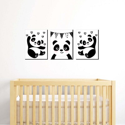 Modern Cute Polka Dot Panda Bear Print Black White Nursery Room Wall Art Decor 
