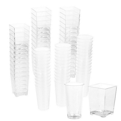 Juvale 72 Piece Set Disposable Clear Plastic 3 oz Shot Glasses & Square 5 oz Dessert Appetizer Treat Cups for Parties