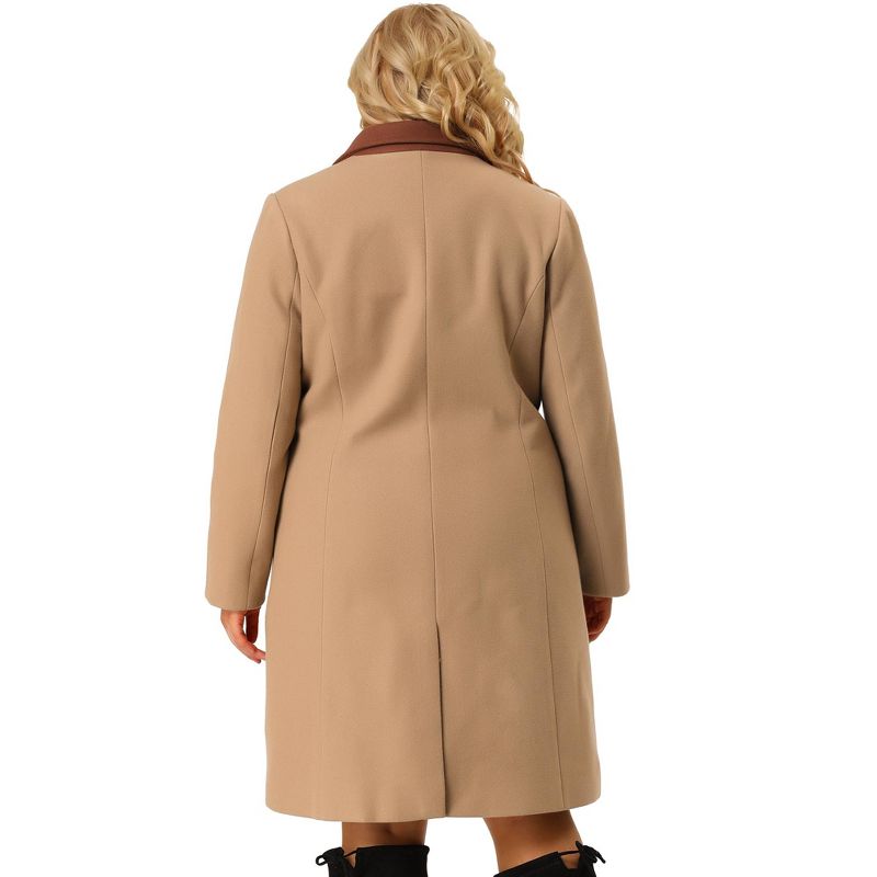Agnes Orinda Women's Plus Size Fashion Notched Lapel Double Breasted Pea Coats, 5 of 7