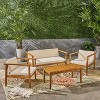 Suki 4 Pieces Acacia Wood Patio Coversation Set with Coffee Table and Cushions, Outdoor & Indoor Furniture - Maison Boucle - 2 of 4
