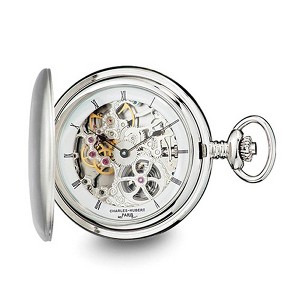Black Bow Jewelry Charles Hubert Polished Stnlss Steel Skeleton Dial 54mm Pocket Watch - 1 of 3