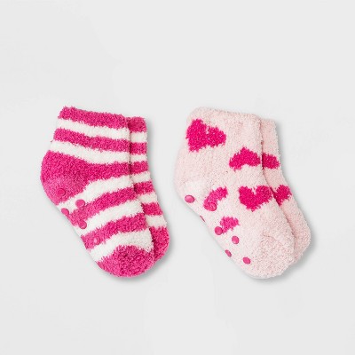 Toddler 2pk Cozy Heart Print Ankle Socks - Cat & Jack™ Pink 6-7