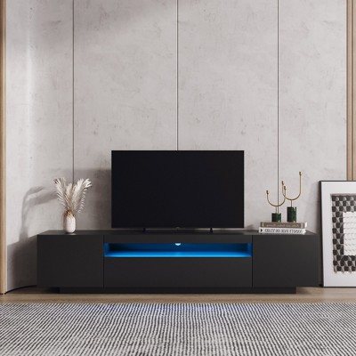 VYNXARIA TV Cabinet Wholesale, Black TV Stand with Lights, Modern TV Cabinet with Storage Drawers, Living Room Entertainment Center Media
