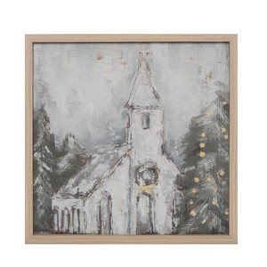 Transpac Wood 15.75 in. Multicolor Christmas Church Scene Wall Decor - 1 of 4