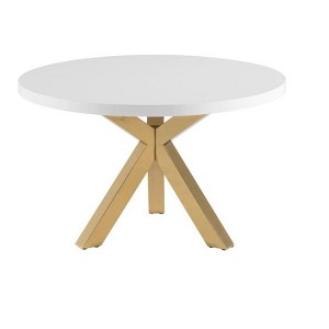 HomeRoots 48" White and Gold Wood and Metal Cross Leg Base Round Top Dining Table - 1 of 4