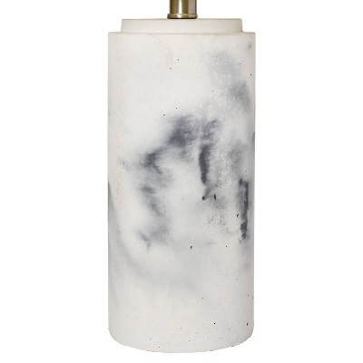White Marbleized Cylinder Nightstand Lamp with Fabric Shade