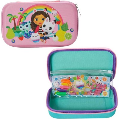 Gabby’s Dollhouse Pencil Case Set with Stickers and Gel Pens for Kids, Molded with Zip Closure, Pink