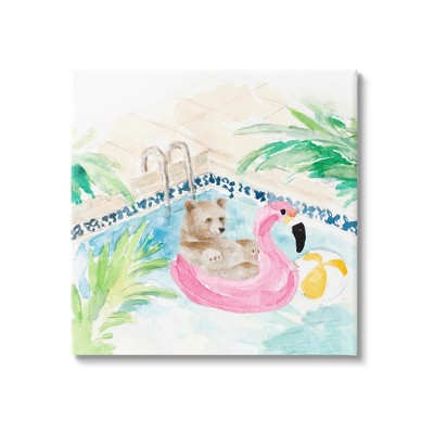 Stupell Industries Bear Floating Summer Pool Lounging Canvas Wall Art