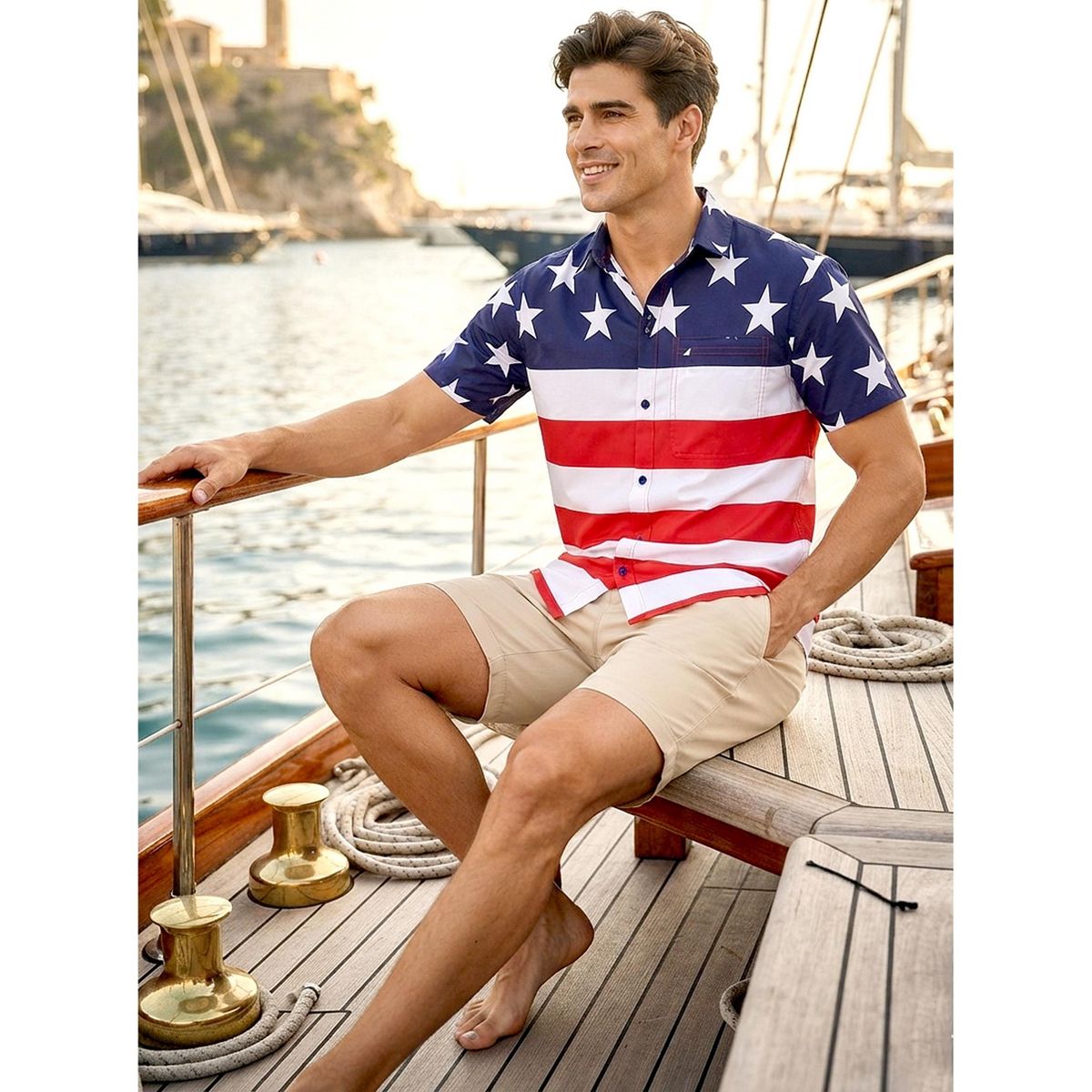 LA LEELA Mens Hawaiian Shirts Short Sleeve Button Down Shirt Mens 4th of July Patriotic Shirts Casual Holiday Summer Party Shirts Funny 3XL Red Flags - thumbnail 3