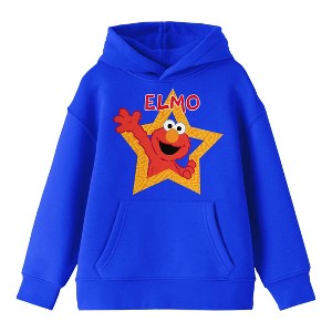 Sesame Street Elmo Star Frame Long Sleeve Royal Adult Blue Hooded Sweatshirt - 1 of 3