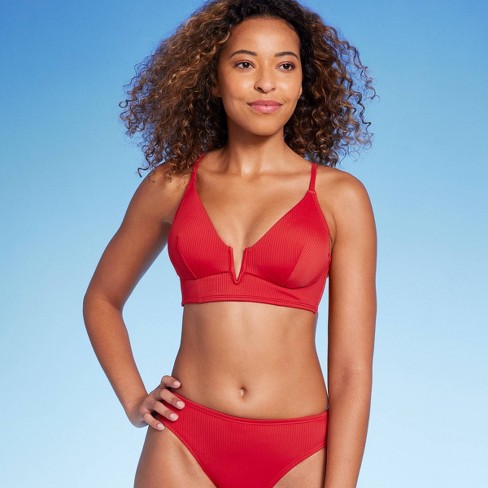 Women's Ribbed Longline V-wire Bikini Top - Shade & Shore™ Red 36c