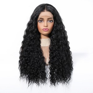 Jessie's Wig Curly Heat Resistant Daily Party Costume 13*3.5 Synthetic Lace Wigs Jet Black 28 Inch 1 Pc/Pack - 1 of 4