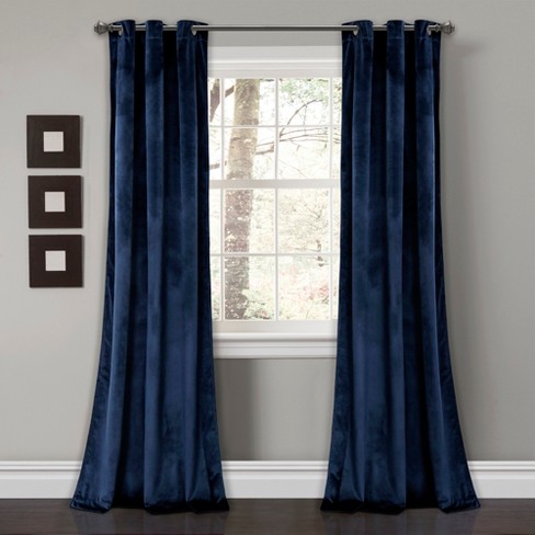 Prima Velvet Solid Room Darkening Window Curtain Navy Set 38x84