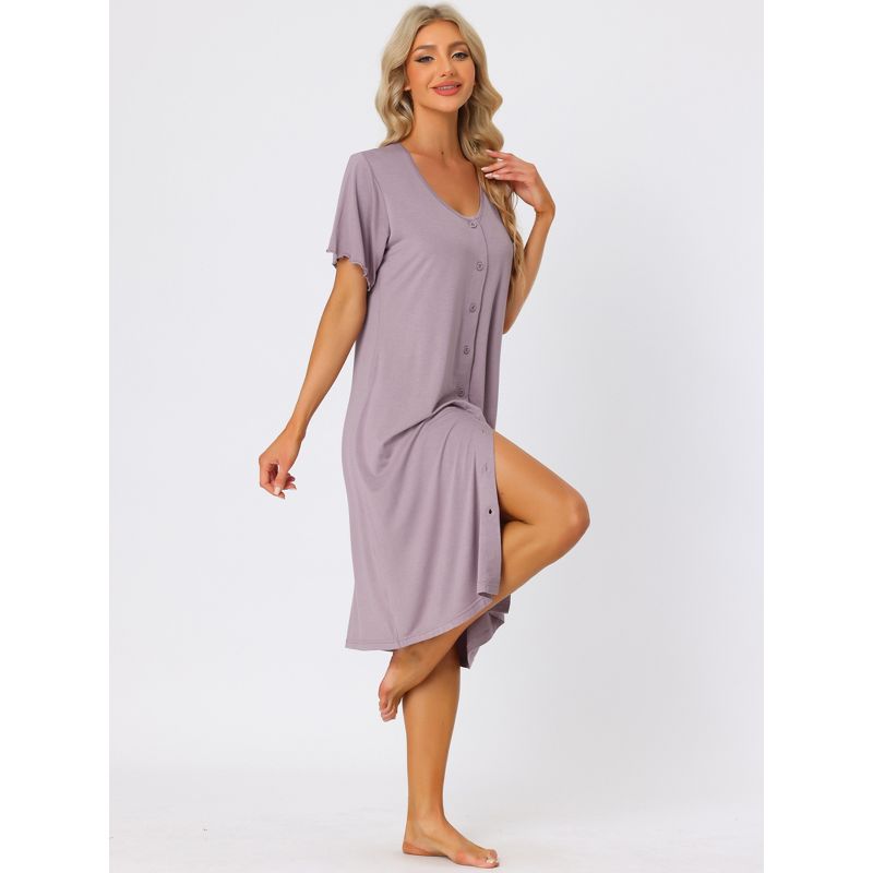 cheibear Womens Modal Nightshirt Soft Button Down Nightgown Short Sleeve Pajama Sleepshirt, 3 of 7