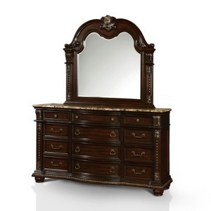 Walin Traditional Marble Top Dresser And Mirror Set Brown Cherry - Sun & Pine