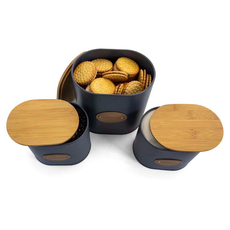 MegaChef Kitchen Food Storage and Organization 5 Piece Canister Set in Grey with Bamboo Lids, 3 of 12