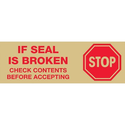 Tape Logic Pre-Printed Carton Sealing Tape "Stop If Seal Is Broken..." 2.2 Mil 3 T905P01T