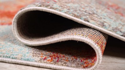 Cream and Blue Abstract Flat Woven Synthetic Area Rug