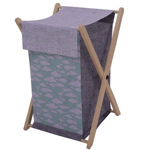 Bacati - Clouds in the City Mint/Gray Laundry Hamper with Wooden Frame - 1 of 4