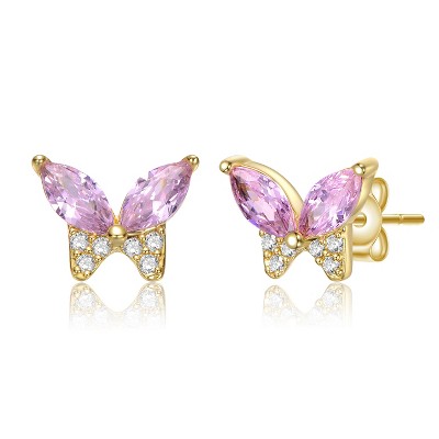Guili Delightful Kids 14k Gold Plated Pink Cubic Zirconia Butterfly Stud Necklace Ð Sweet, Sparkling Jewelry with a Charming, Youthful Design