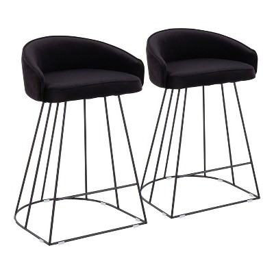 Set of 2 Canary Counter Height Barstools Velvet/Steel Black - LumiSource